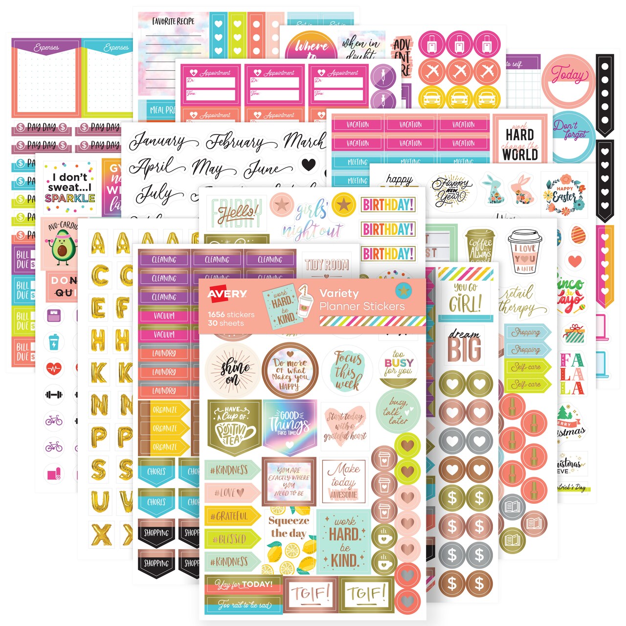 Avery Planner Stickers Variety Pack, 1,656 Stickers, Weekly, Calendar and Journal Sticker Sheets (6785)